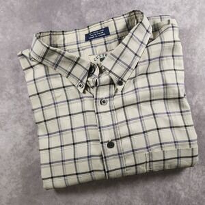 Cutter & Buck Shirt 3XT Cream Blue Plaid Cotton Short Sleeve Button Down Tall